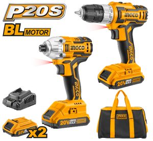 Kit 20v taladro + atornillador Impacto 2 baterias 1 cargador (CKLI2006) INGCO