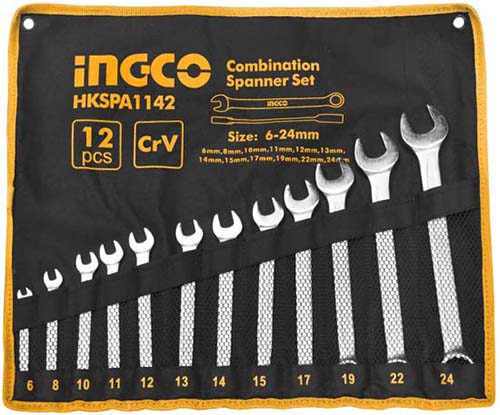Set llave Punta y corona 6 a 24 mm INGCO 12 Pzs.