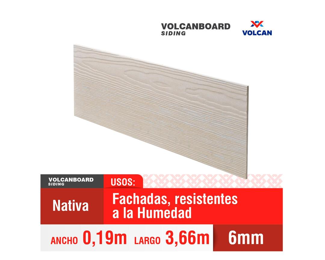 Siding fibrocemento natural textura madera 6 x 19 cms x 3.66 mts Volcan