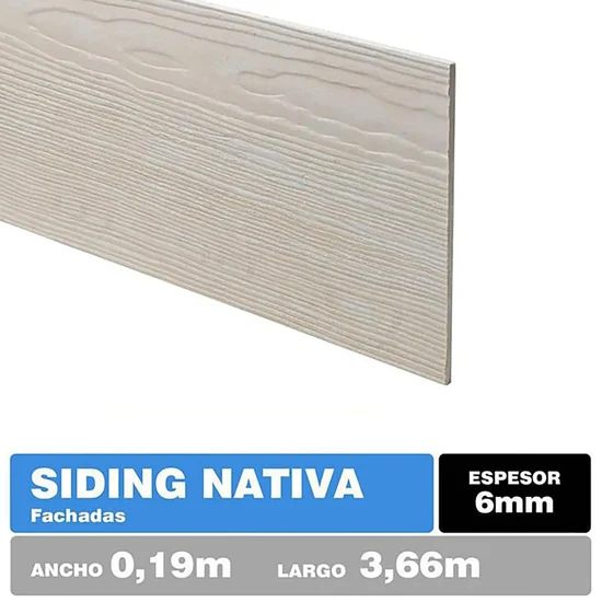 Siding fibrocemento natural textura madera 6 x 19 cms x 3.66 mts Volcan