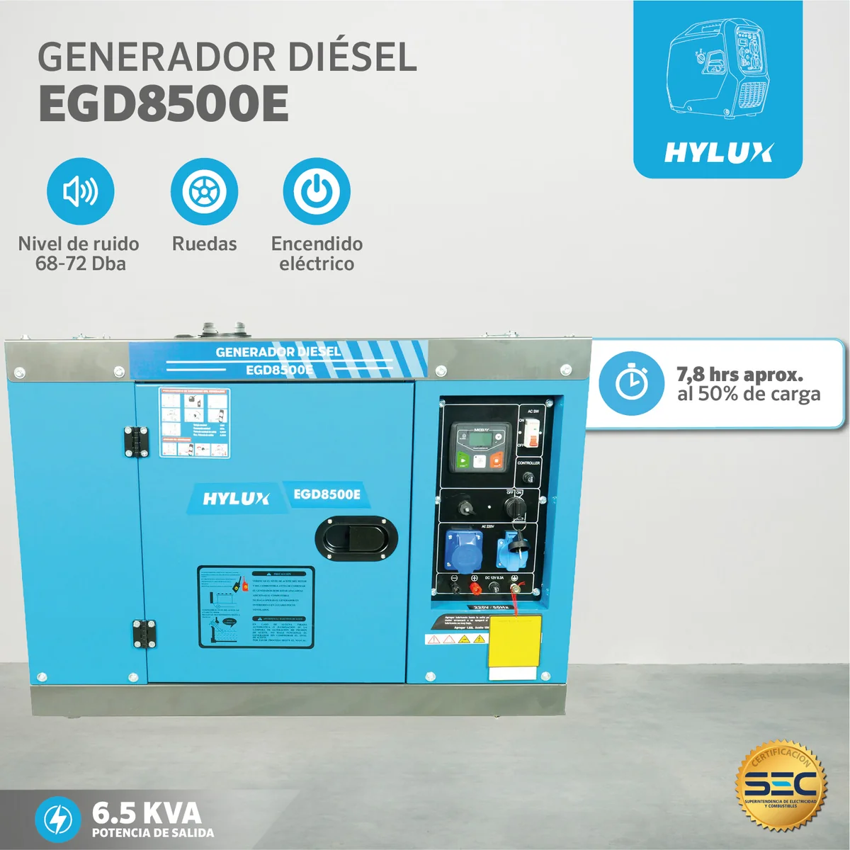 Generador EGD8500E 7 KVA Diesel monofásico Hylux