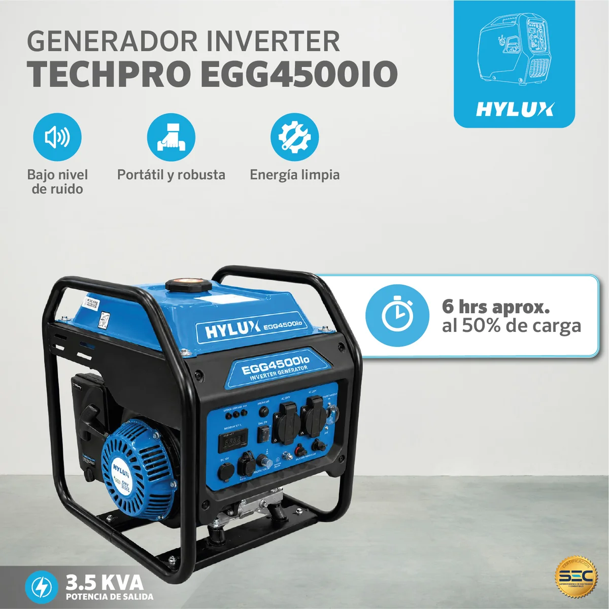 Generador inverter EGG4500io 3.5 KVA gasolina Hylux