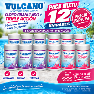 Kit 6 kg cloro granulado 60% y 6 kg cloro triple accion Vulcano