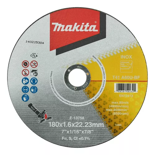 Disco corte metal 7´´ Inox.180 x 1.6 x 22,23mm Makita