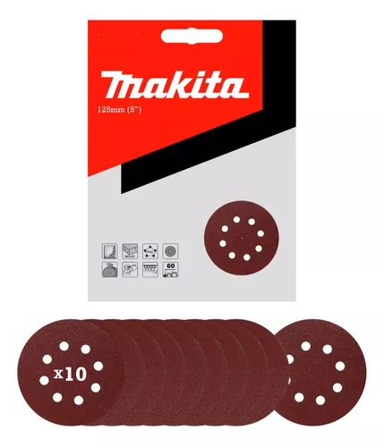 Disco lija velcro 125mm #100 x10un madera Makita