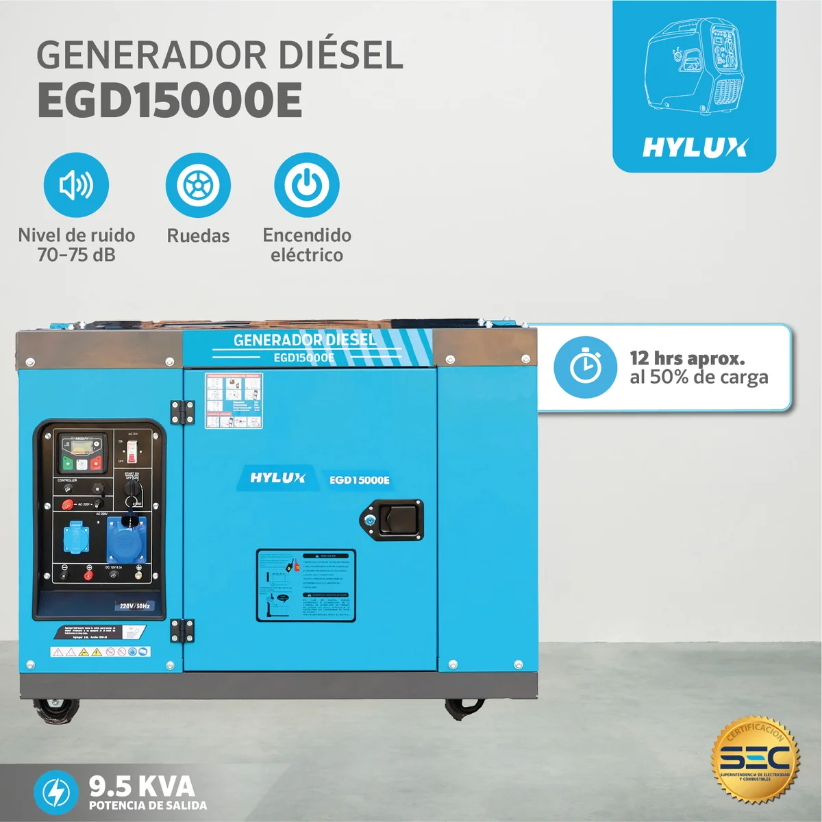Generador EGD15000E 10 KVA Diesel Monofásico Hylux