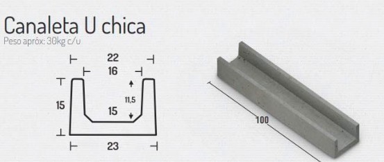 Canaleta concreto chica 15 cms x 21cms  x 1 mt Aconcret