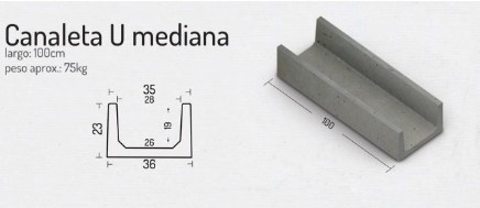 Canaleta concreto mediana 23 cms x 36cms  x 1 mt Aconcret