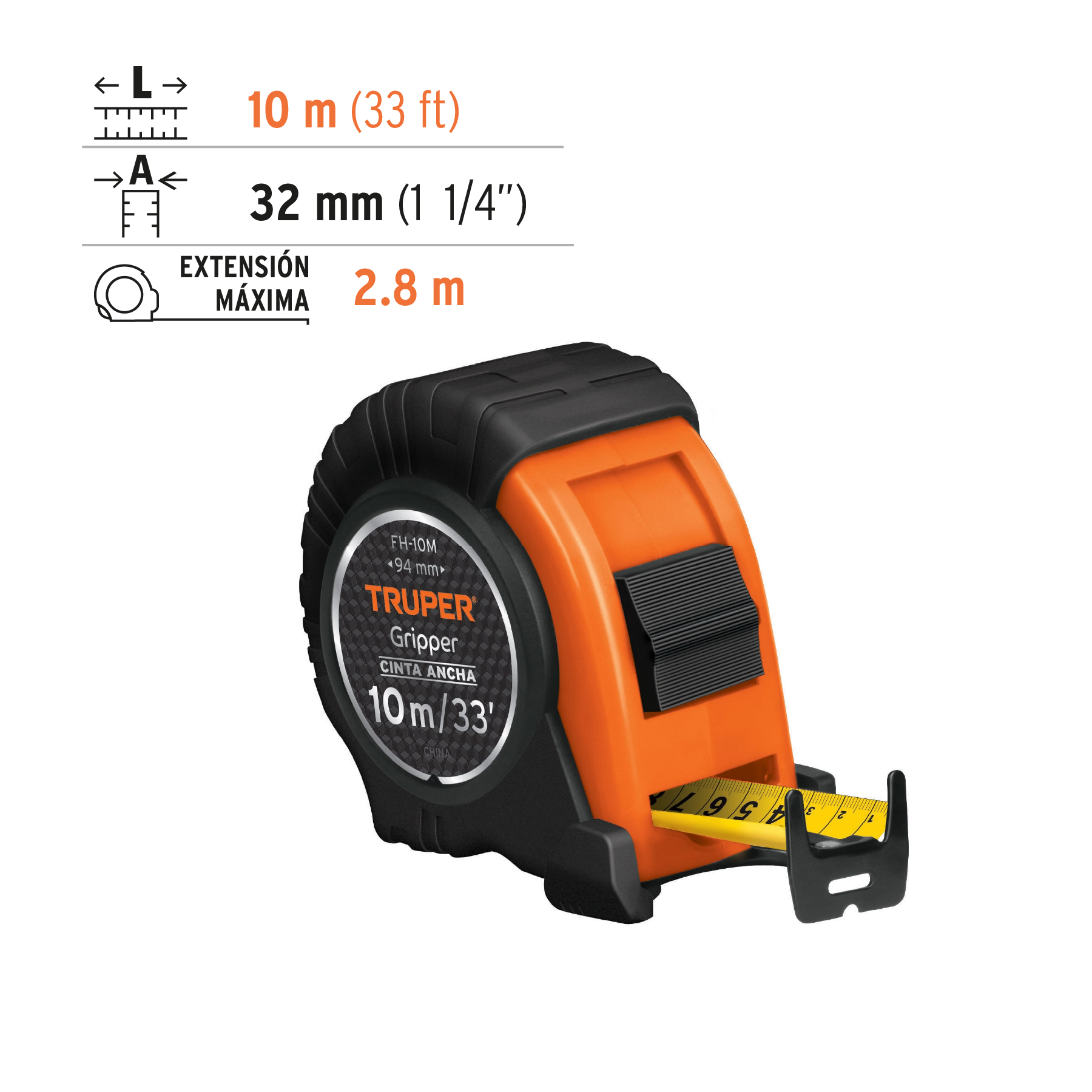 Huincha medir 10mts x 1 1/4" contra impacto (14582) Truper