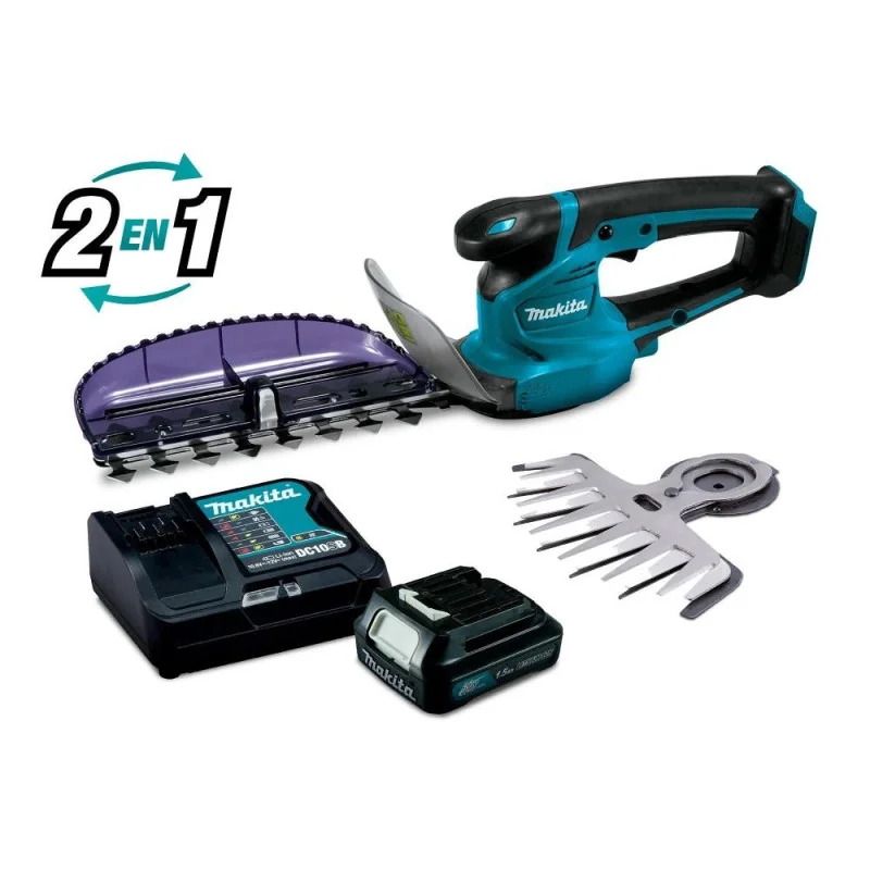 Tijera cortaseto y cortacesped 12V baterías 1.5 AH + cargador (UH201DSYX) Makita