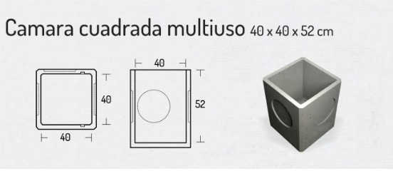 Camara concreto cuadrada multiuso 40 x 40 x 52 cms Aconcret