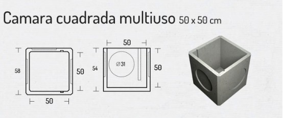 Camara concreto cuadrada multiuso 50 x 50 x 58 cms Aconcret