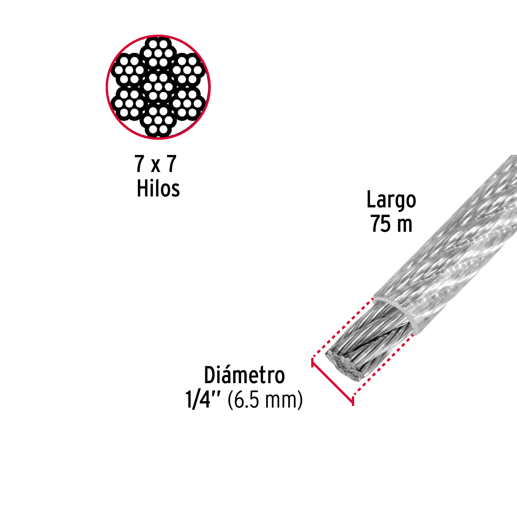 Cable acero forrado 1/4´´ (44218)  x metro Fiero