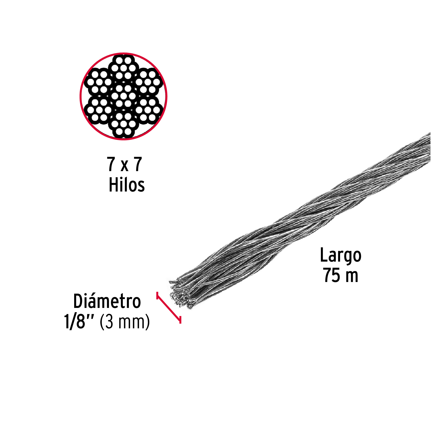 Cable acero sin forro 1/8´´ (3mm)  (44205)  x metro