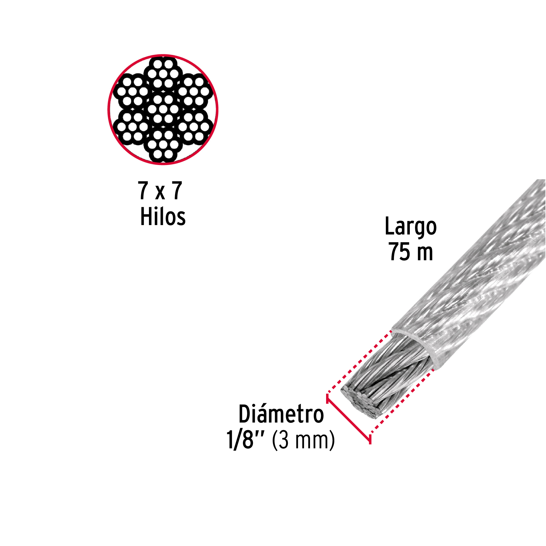 Cable acero forrado 1/8´´ (44219)  x metro Fiero