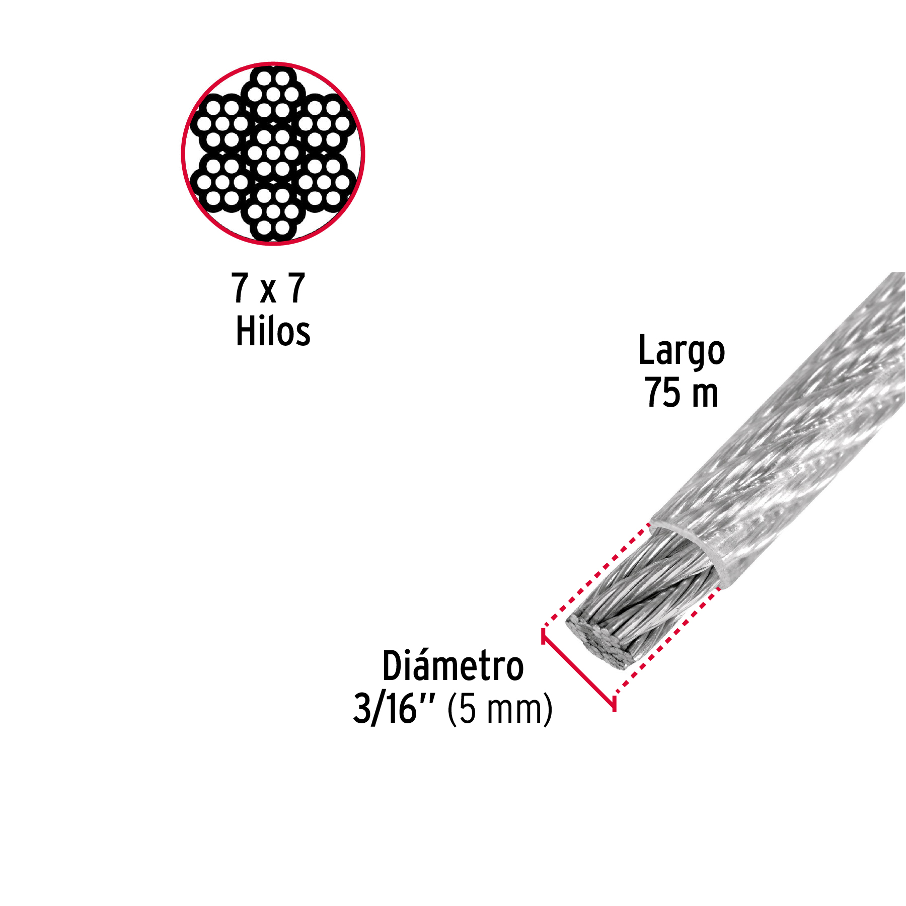 Cable acero forrado 3/16´´ (44217)  x metro Fiero