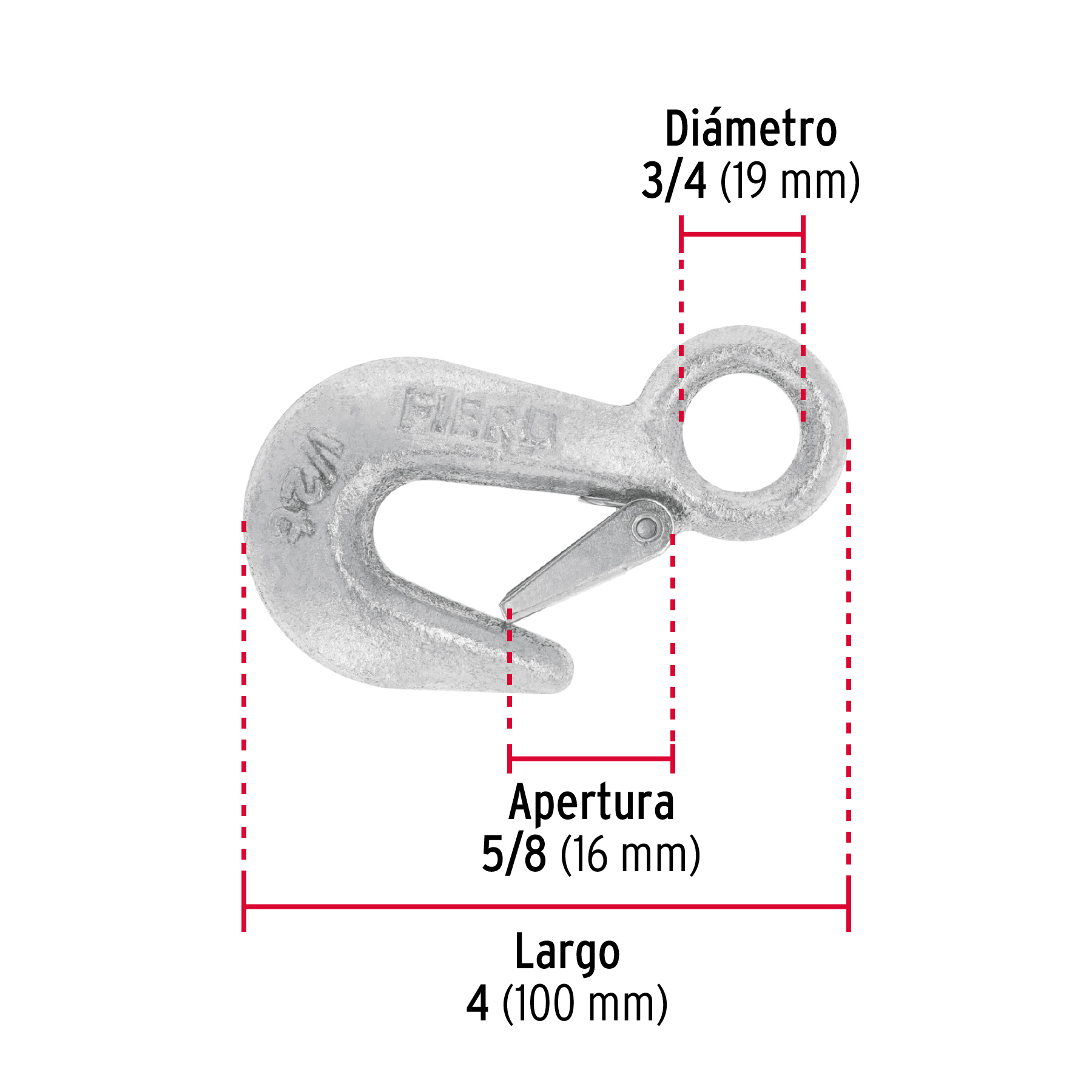 Gancho Eslinga de acero  3/4`` (19mm) 500Kg  (44075) Fiero