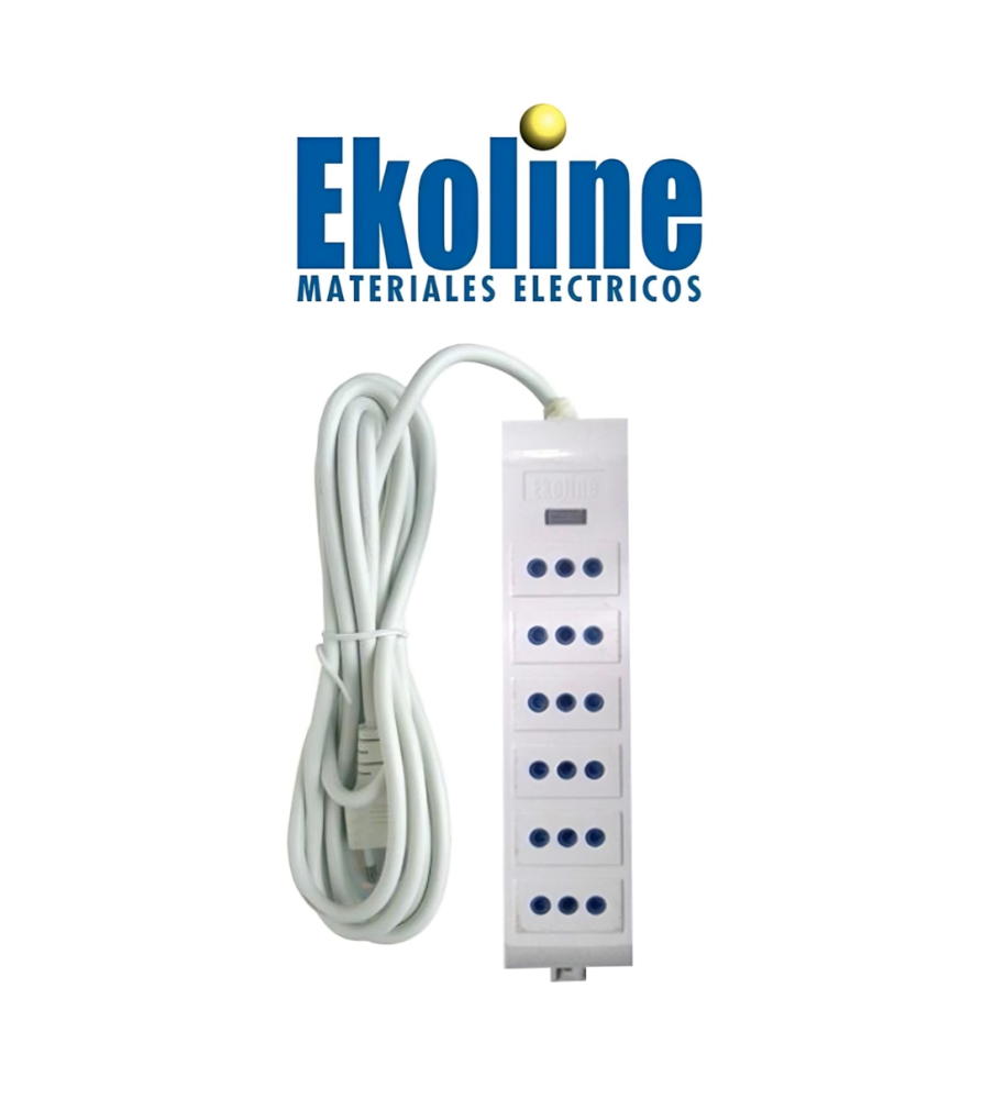 Alargador Multiple 6 Posiciones 2P+T 10A 3 Mts  Ekoline