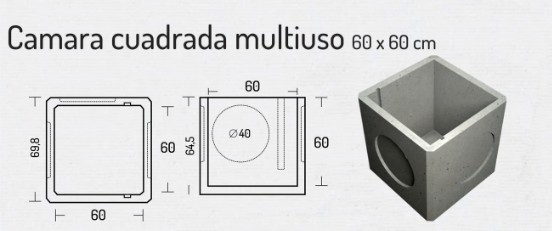Camara Concreto cuadrada 60 x 60 x 69.8A cms Aconcret