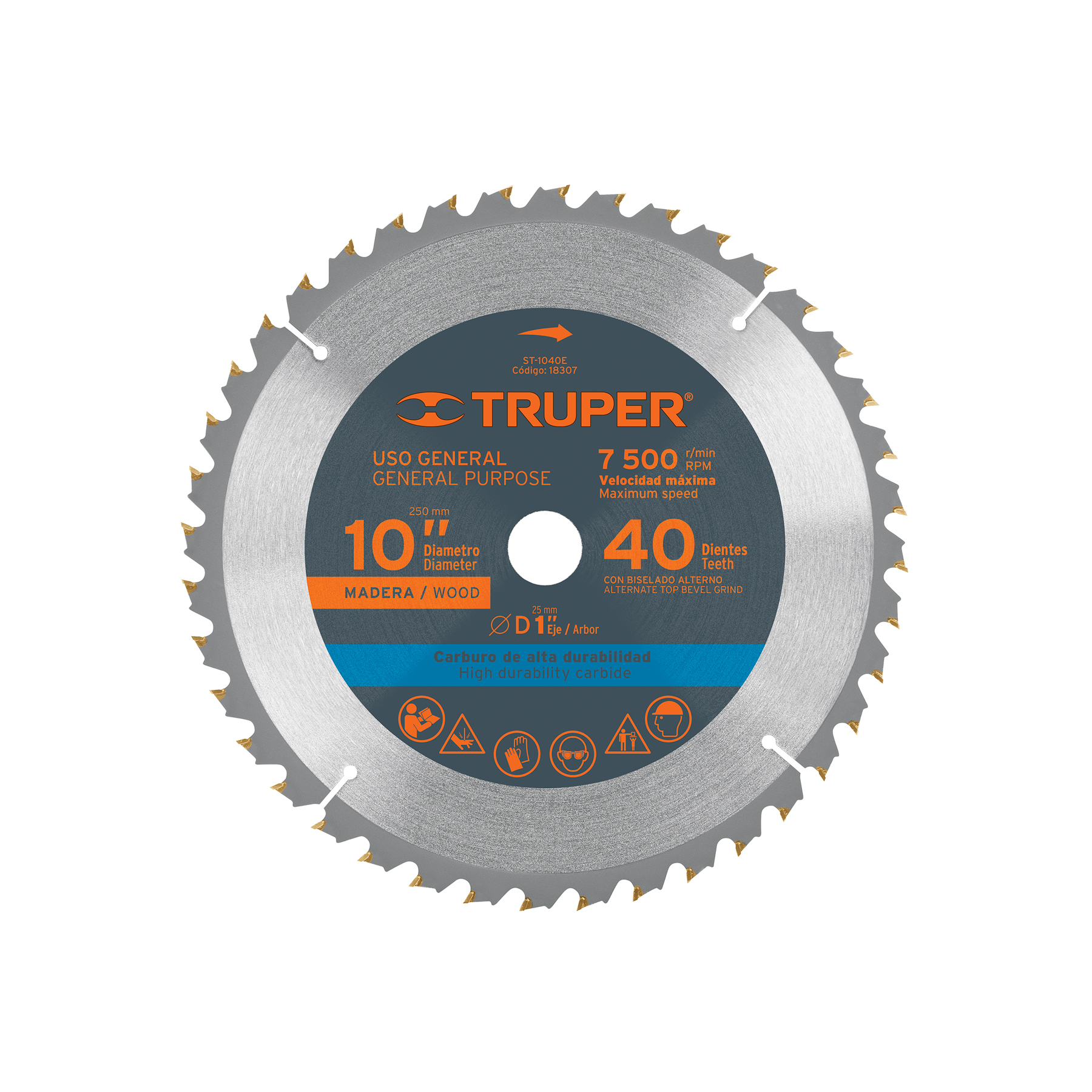 Disco sierra madera 10" 40 dientes eje 1" (18307) Truper