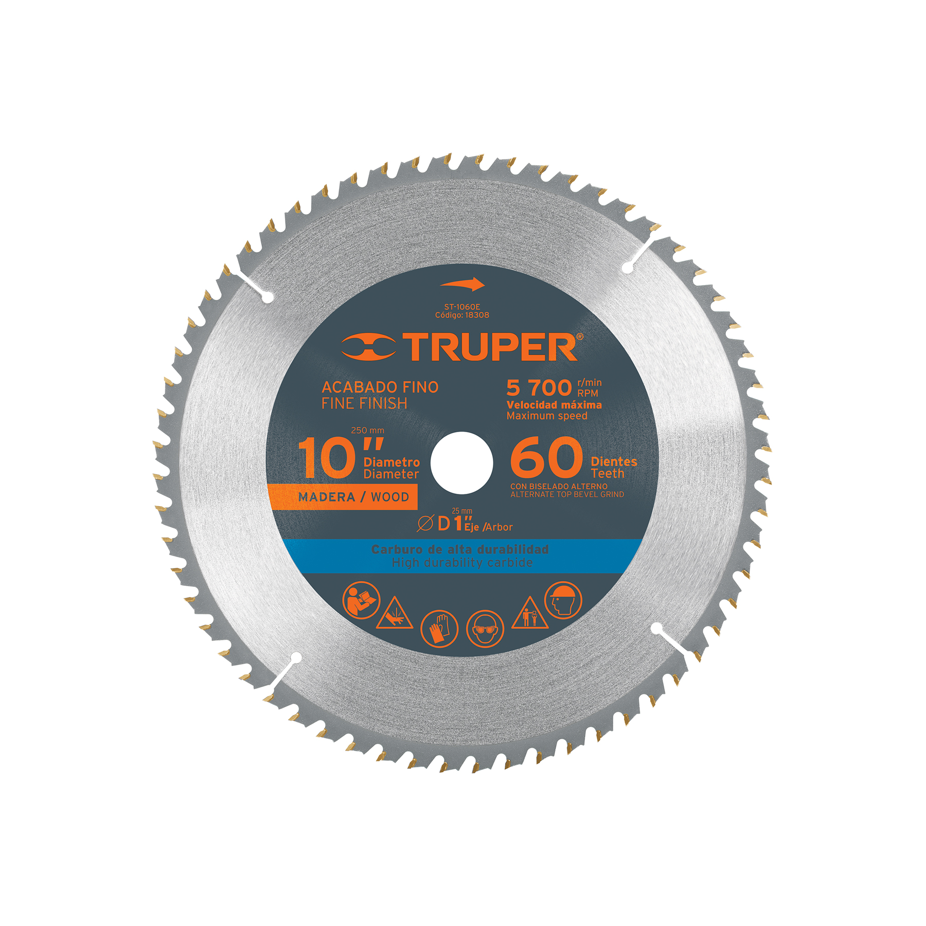 Disco sierra madera 10" 60 dientes eje 1" (18308) Truper