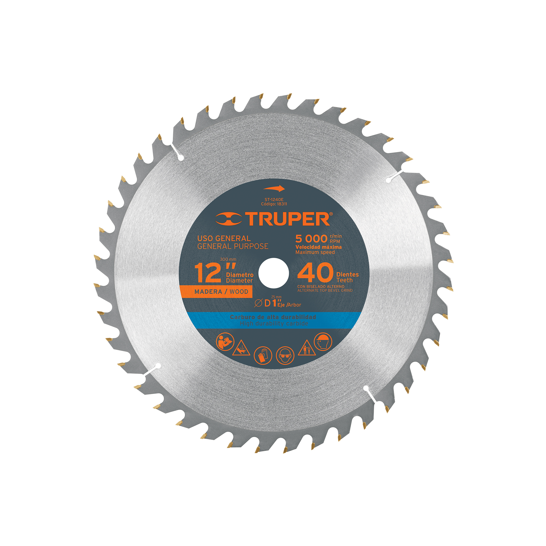 Disco sierra madera 12" 40 dientes eje 1" (18311) Truper