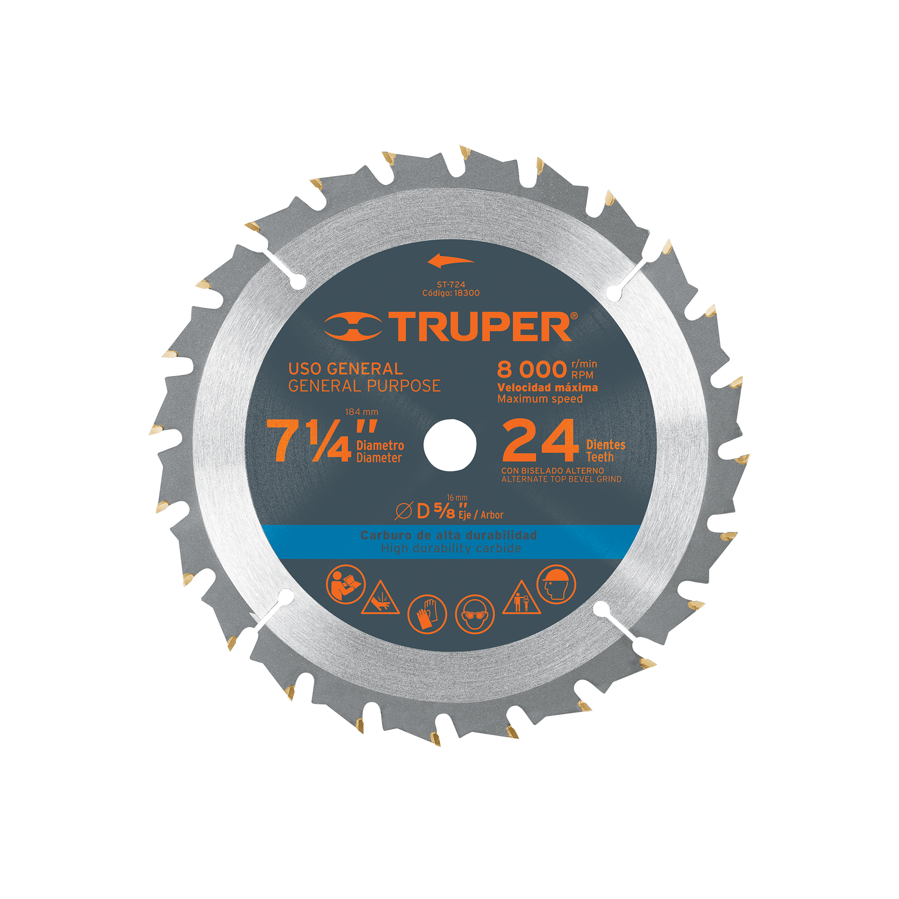 Disco sierra madera 7 1/4" 24 dientes eje 5/8" (18300) Truper