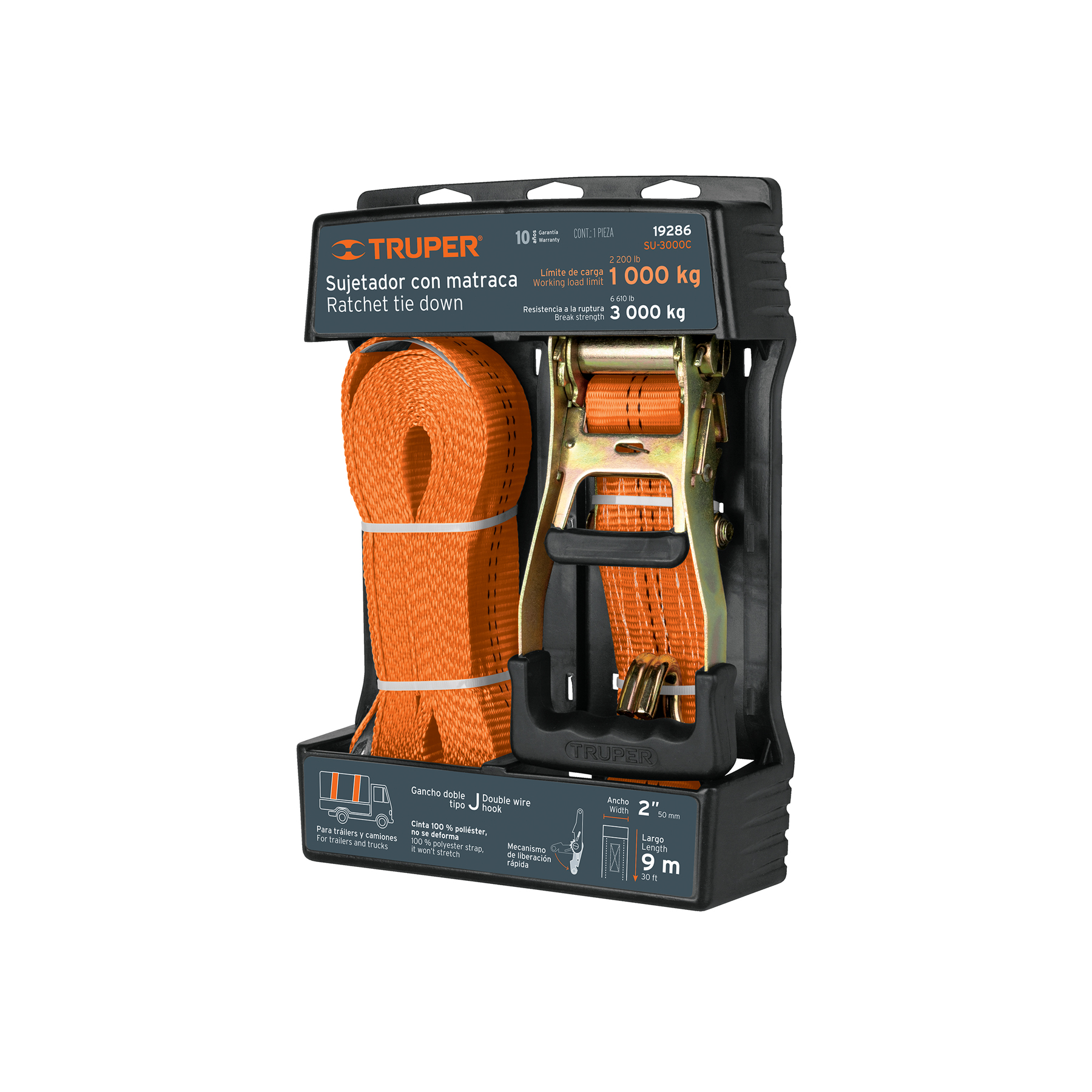 Eslinga con rachet  9 mts x 2" 3000kg  (19286) Truper