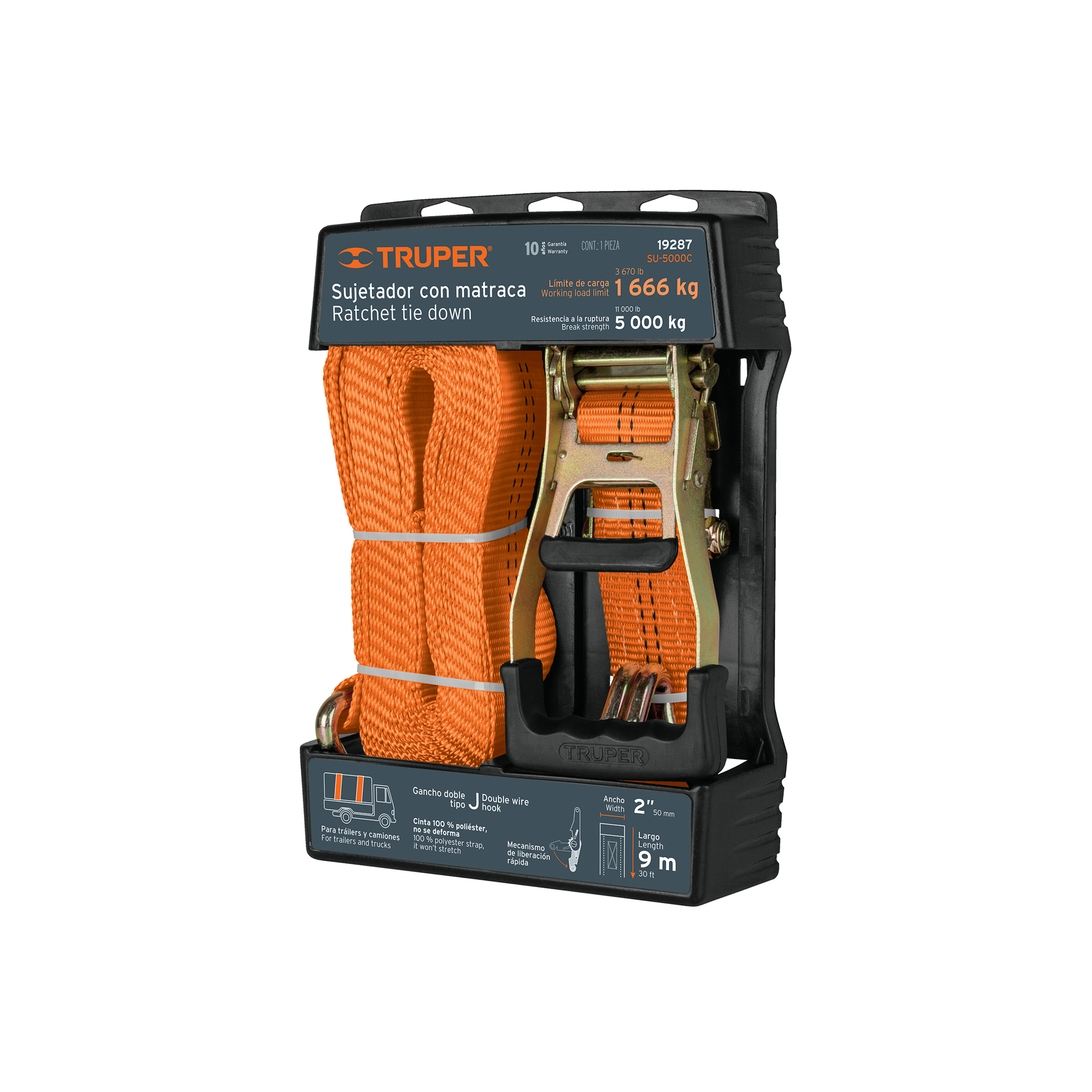 Eslinga con rachet  9 mts x 2" 5000kg  (19287) Truper