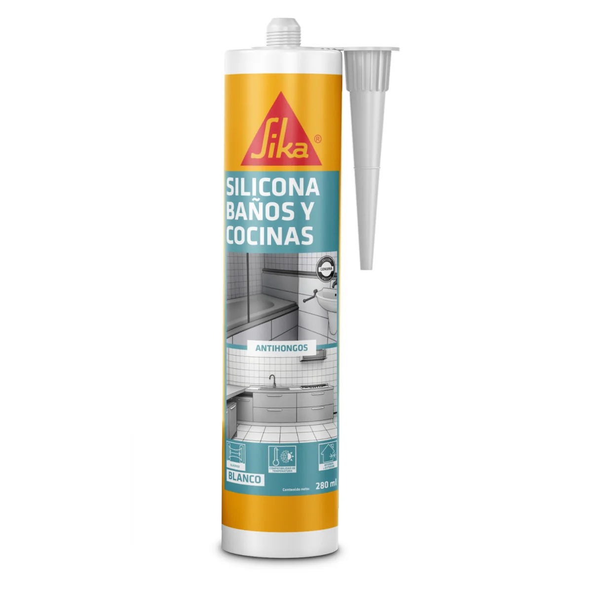 Silicona baño y cocina con fungicida blanca 280ml SIKA