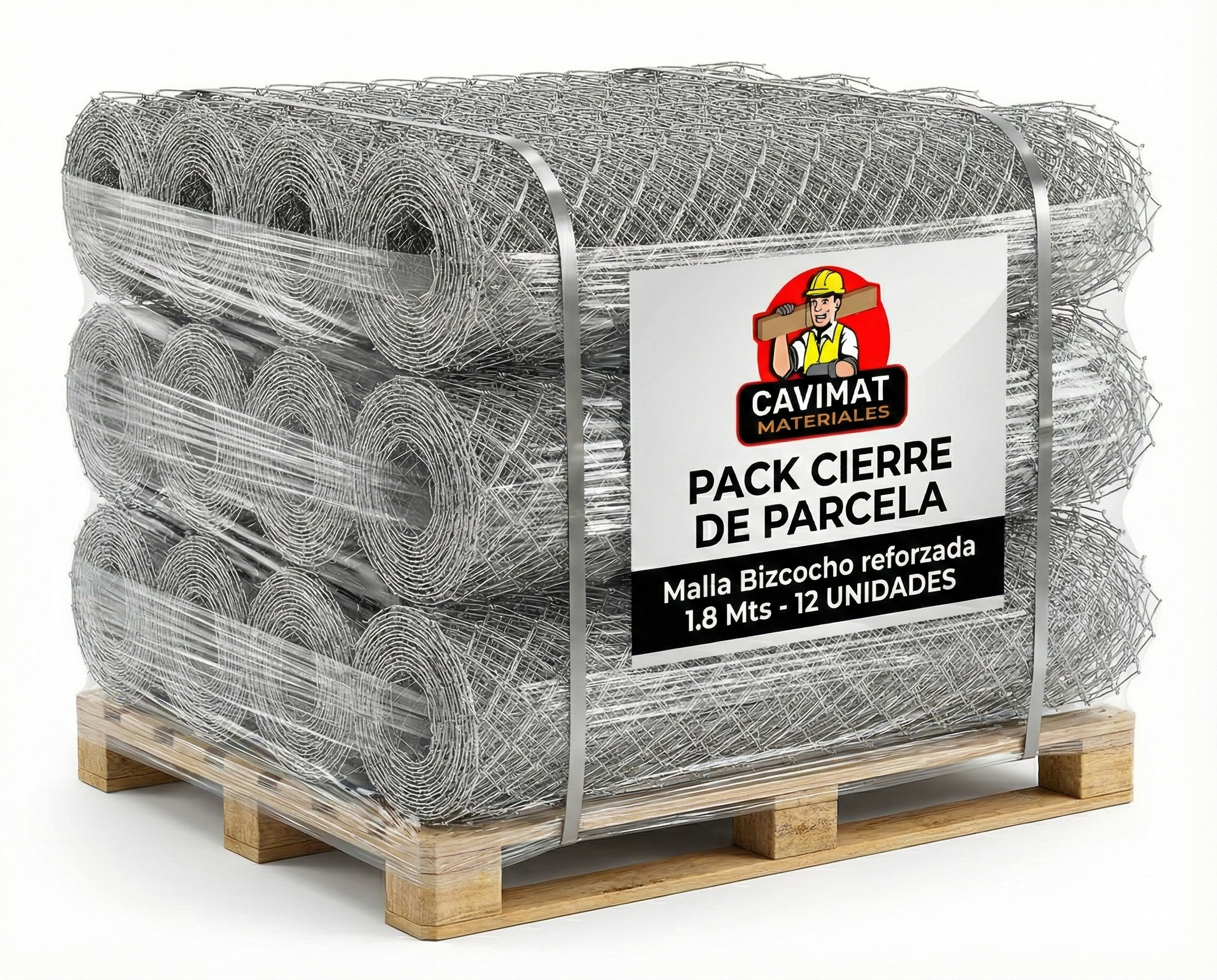 "Pack cierre de parcela" 12 unidades Malla bizcocho reforzada 1.80 x 25 mts (6014) CAVIMAT