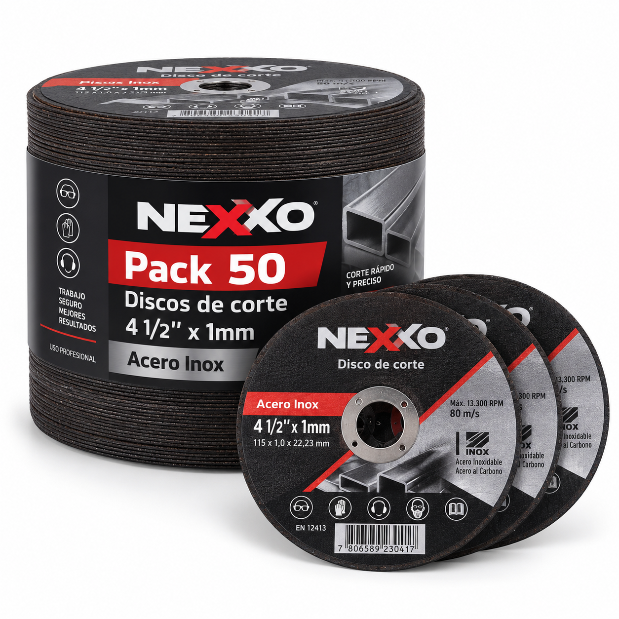 Pack 50 Discos corte 4 1/2´´ x 1mm acero inox NEXXO