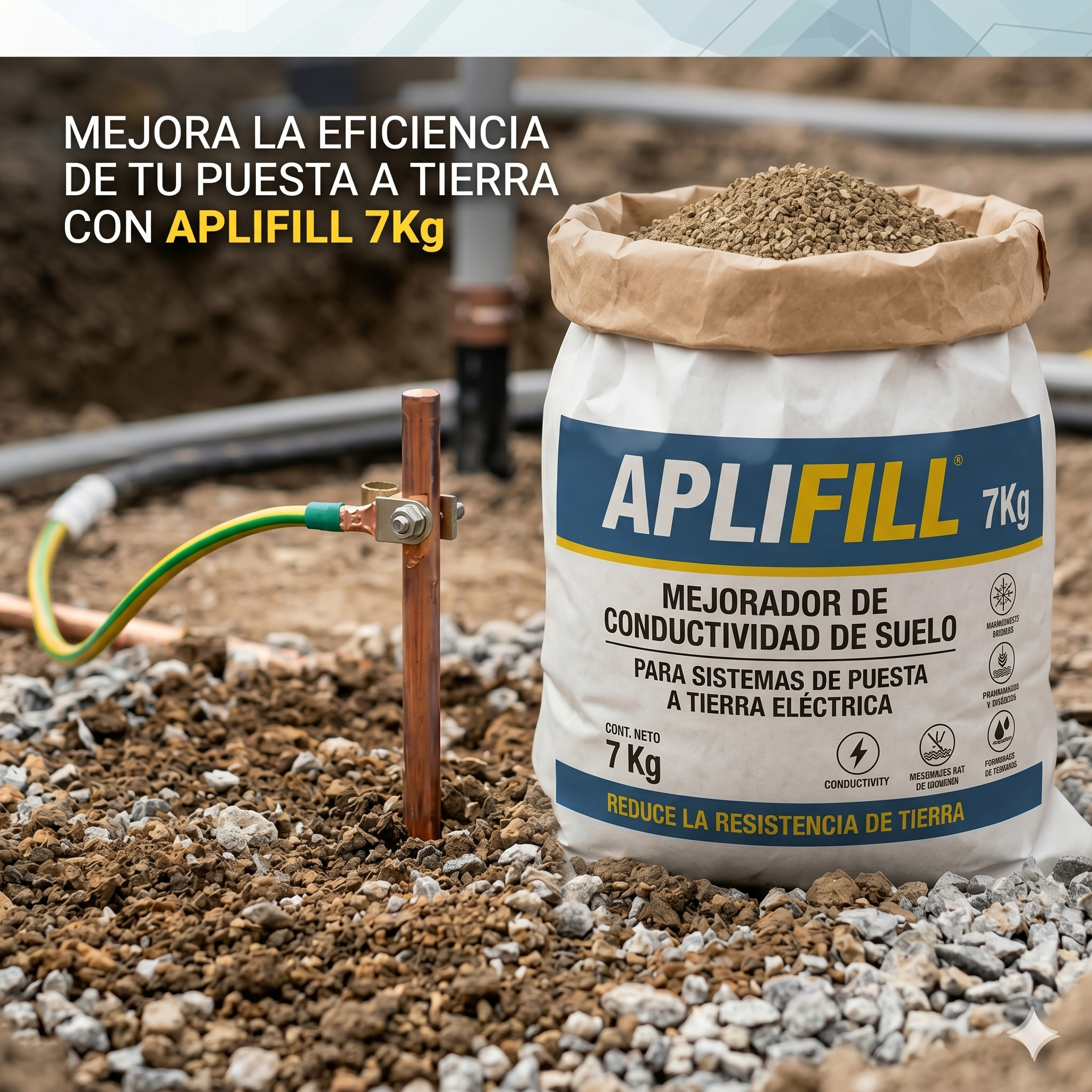 Aditivo mejorador suelo puesta tierra electrica APLIFILL 7Kg