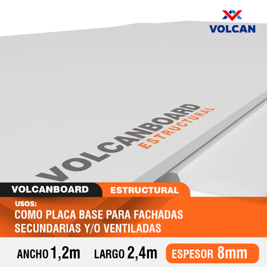 Fibrocemento estructural  8mm 1.2 x 2.4m Volcanboard