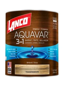 Barniz Aquavar natural 3 en 1 satinado 1/4 gl Lanco