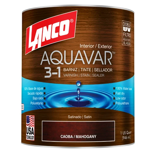 Barniz Aquavar caoba 3 en 1 satinado 1/4 gl  Lanco