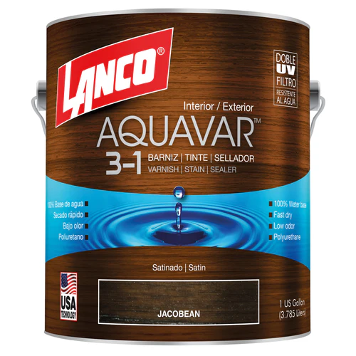 Barniz Aquavar jacobean 3 en 1 satinado 1gl Lanco