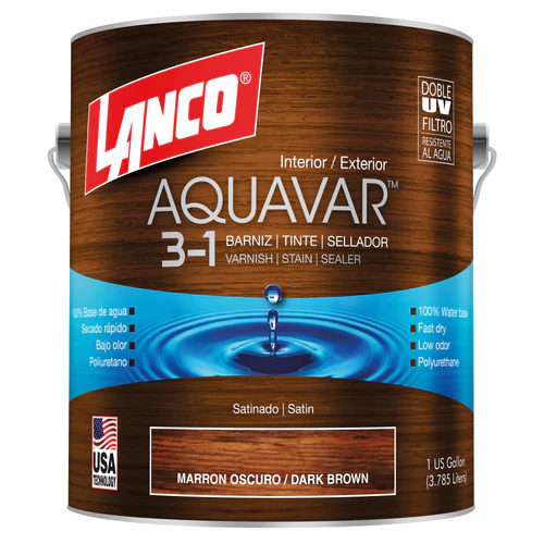 Barniz Aquavar marron oscuro 3 en 1 satinado 1gl  Lanco