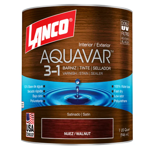 Barniz Aquavar nuez 3 en 1 satinado 1/4 gl  Lanco