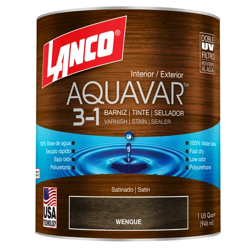 Barniz Aquavar wengue 3 en 1 satinado 1/4 gl  Lanco