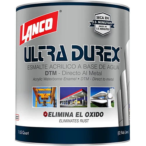 Esmalte 3 en 1 Ultra Durex blanco (Esmalte sintético base agua/anticorrosivo/convertidor de óxido) 1/4 Galon Lanco