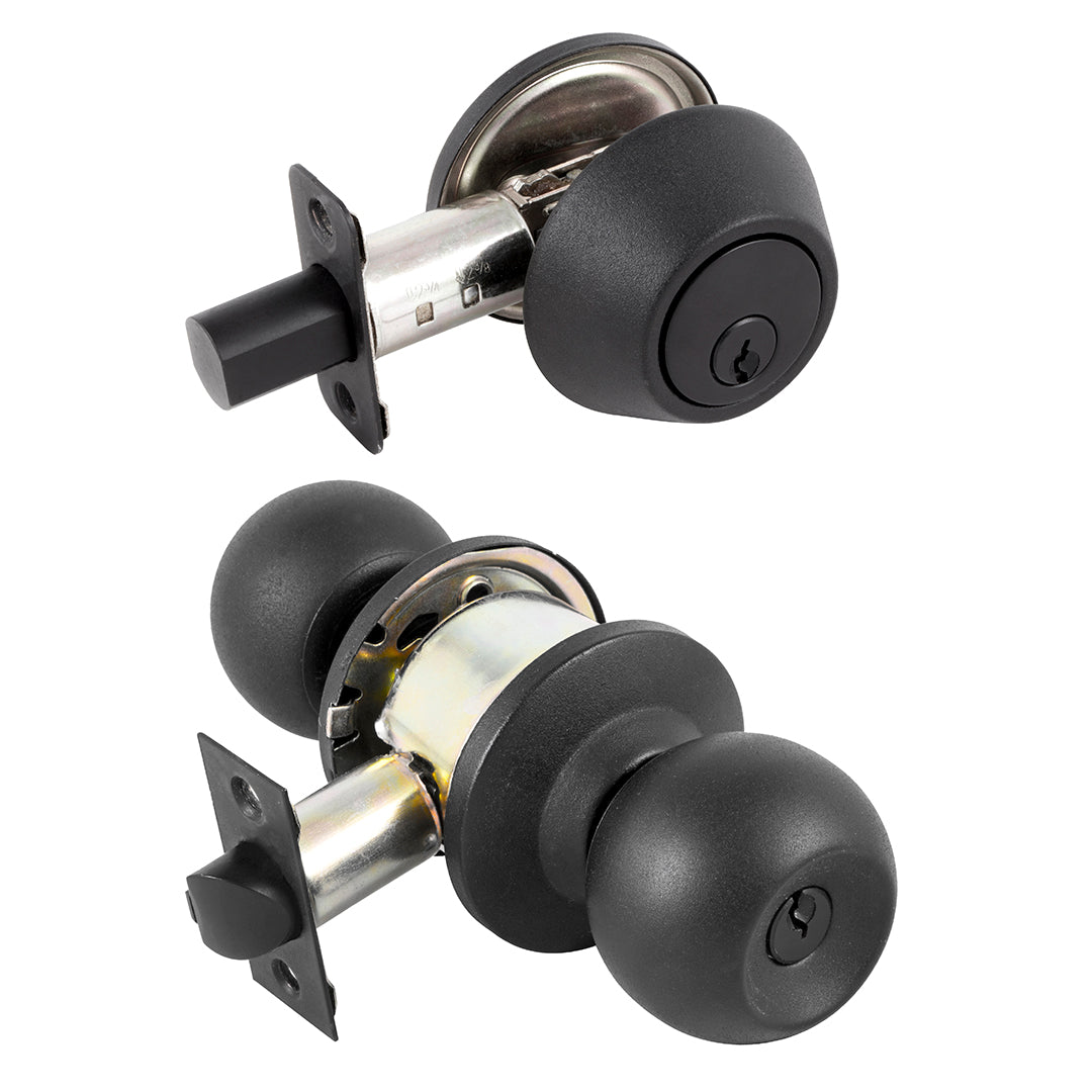 Combo Ball Puerta Segura Negra Cerradura + Cerrojo Yale