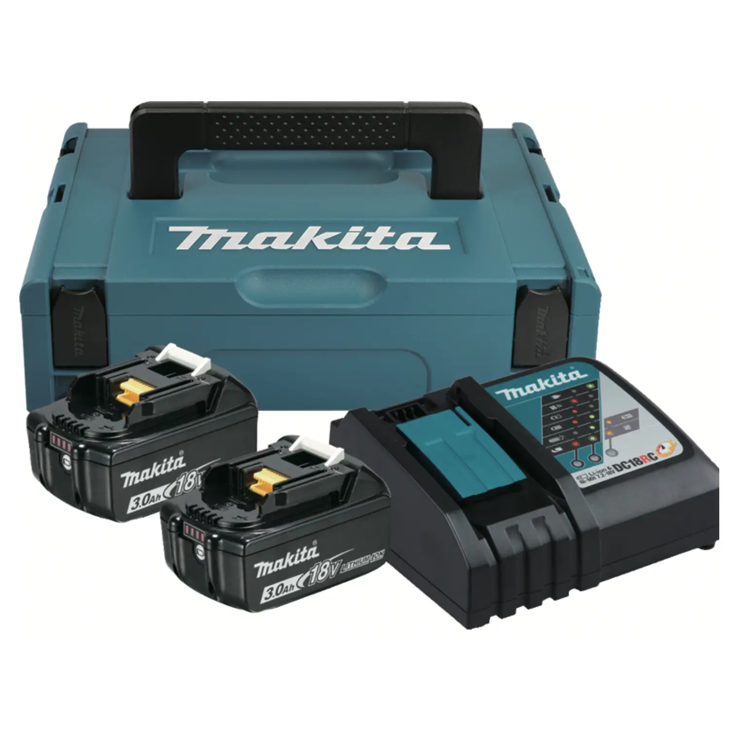 Kit 2 baterías 18 V 3A + cargador+ caja plástica Makita