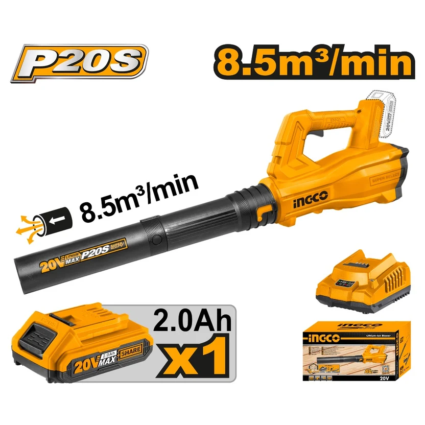 Soplador inalambrico 20V 1 bateria 2Ah + cargador (CABLI203235) INGCO