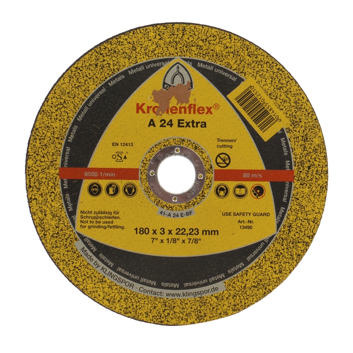 Disco de corte metal 7″ 180 × 3 × 22.23 mm A24 Klingspor
