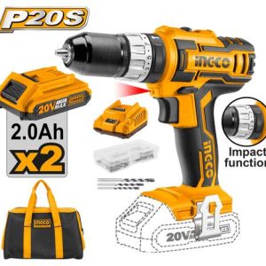 Taladro percutor 20 V, 2 baterías de 2 Ah y 50 accesorios (CIDLI2002) INGCO