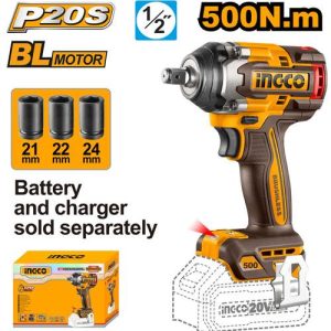 Llave impacto 20 V 500 Nm (sin batería y cargador) (CIWLI20501) INGCO