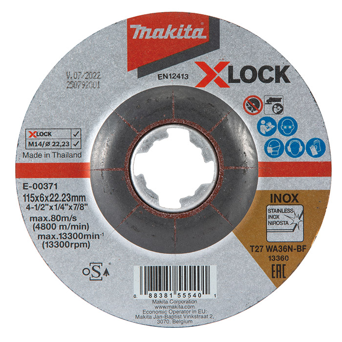 Disco de desbaste metal/inoxidable 4 1/2″ WA36N X-LOCK Makita