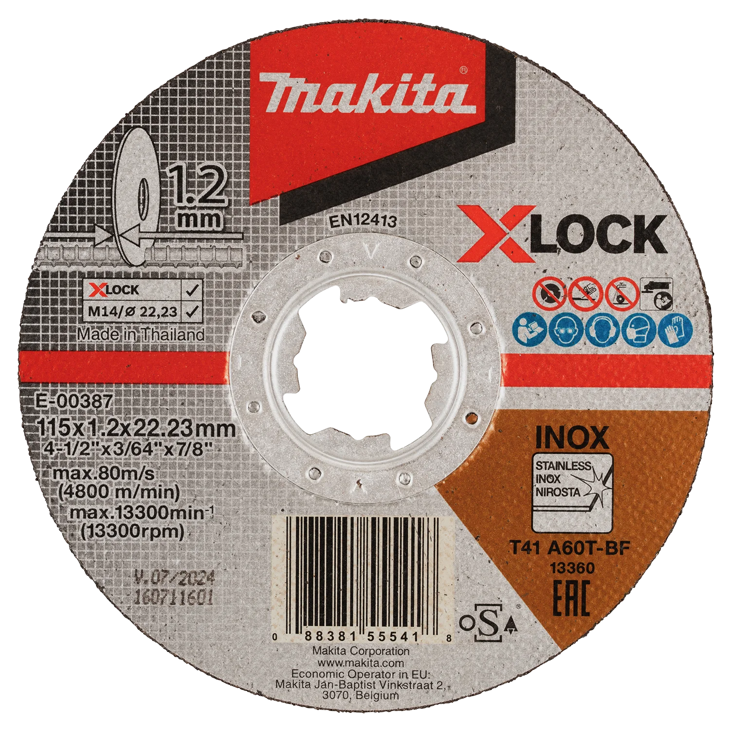 Disco de corte inoxidable 4 1/2″ 115 × 1.2 × 22.23 mm A60T X-LOCK Makita