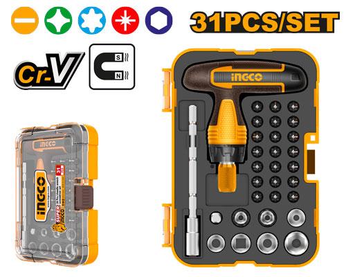 Juego desatornillador  T + accesorios 31pzs (HKSDB0318) INGCO